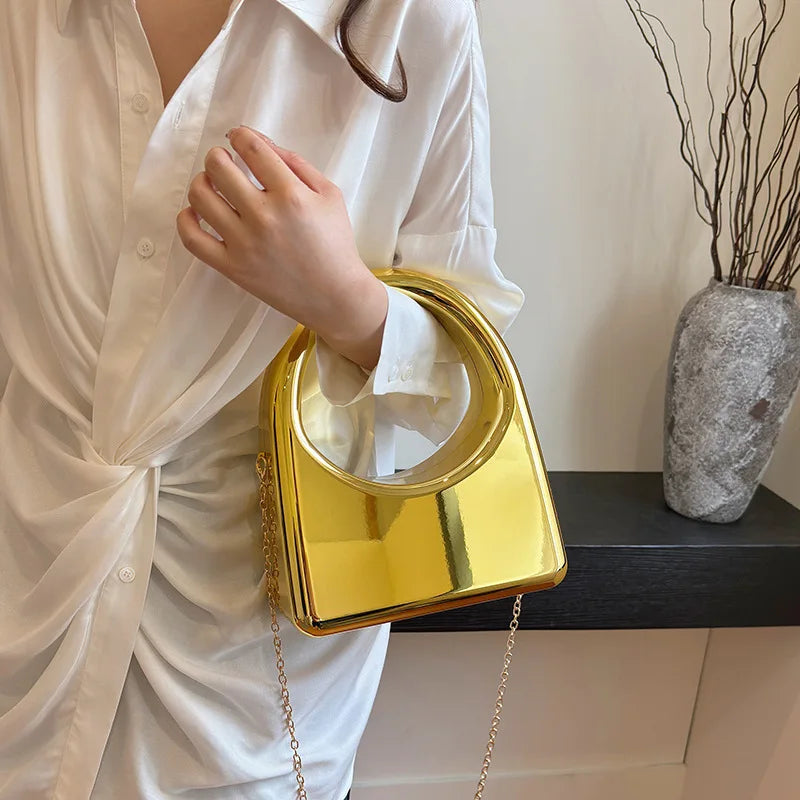 Bolso de acrílico para mujer 2024, nuevo bolso de mano de moda con cara brillante, bolso de cadena para mujer, bolso de hombro con forma de caja