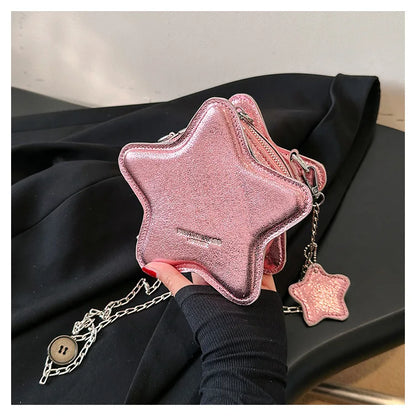 Bolso de hombro pequeño para mujer, bolso cruzado con forma de estrella de cinco puntas, bolso con cadena de dibujos animados para niñas