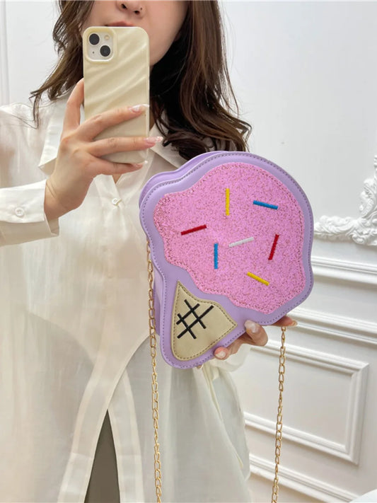 Bolso de hombro con forma de helado, estilo bandolera con lentejuelas de dibujos animados, bolso de mano pequeño con cadena para mujer