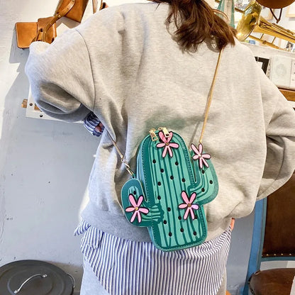 Women embroidery flowers mini chain shoulder bag cute green cactus shape bag flap small desinger crossbody bag for women