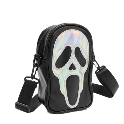 Bolso bandolera para hombre y mujer, estilo coreano, divertido bolso de hombro con calavera fantasma láser, bolso pequeño suave para teléfono móvil