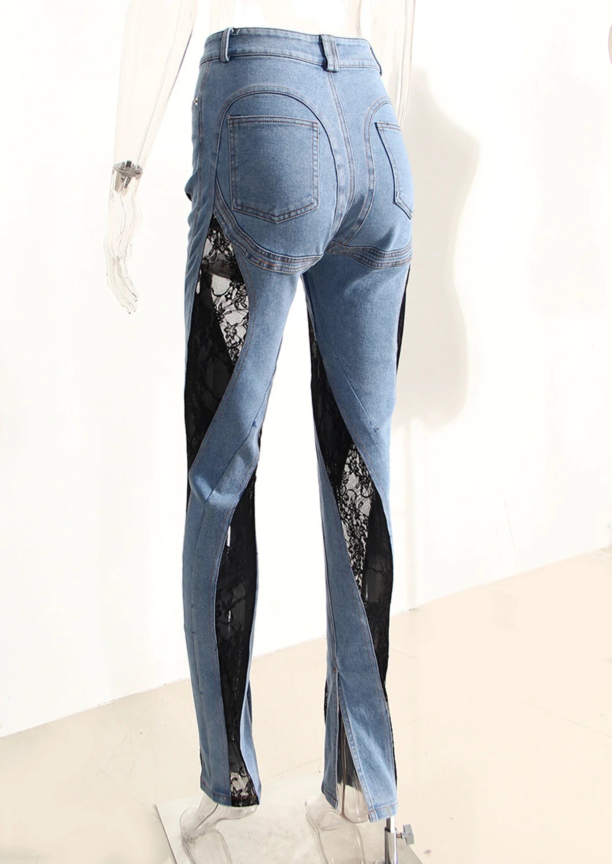 DEAT Fashion Women's Jeans Slim Deconstruct Panelled Patchwork High Waist Split Blue Long Denim Pants Spring 2024 New 1DF2575