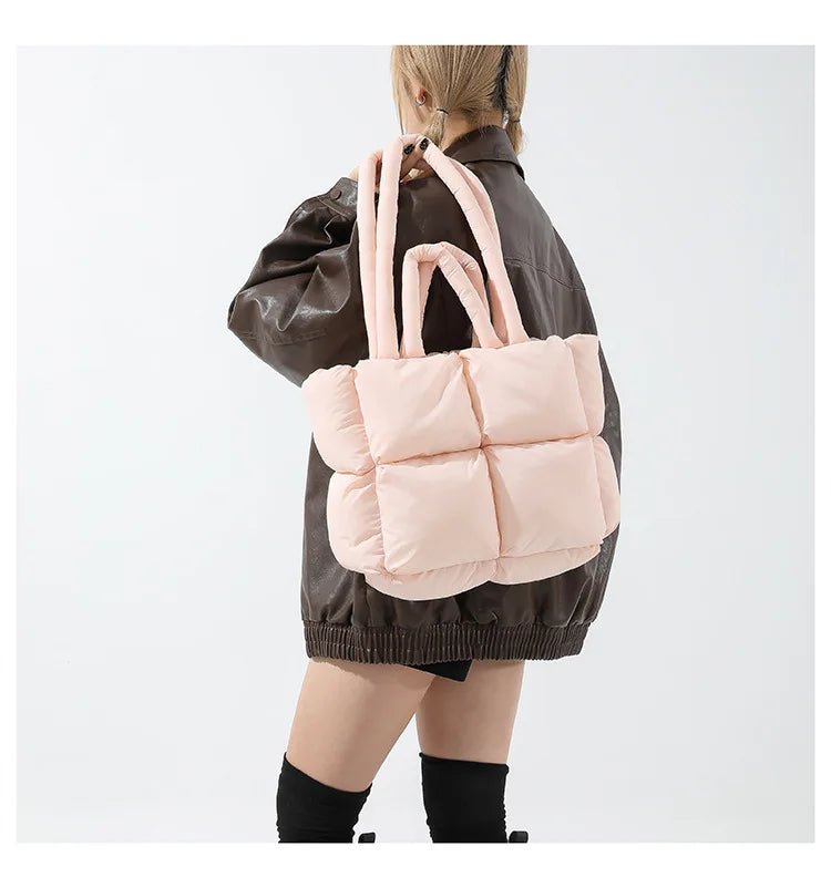 Bolso de mano acolchado suave y moderno para mujer, bandolera de nailon acolchada, bolso de mano de algodón cálido para invierno