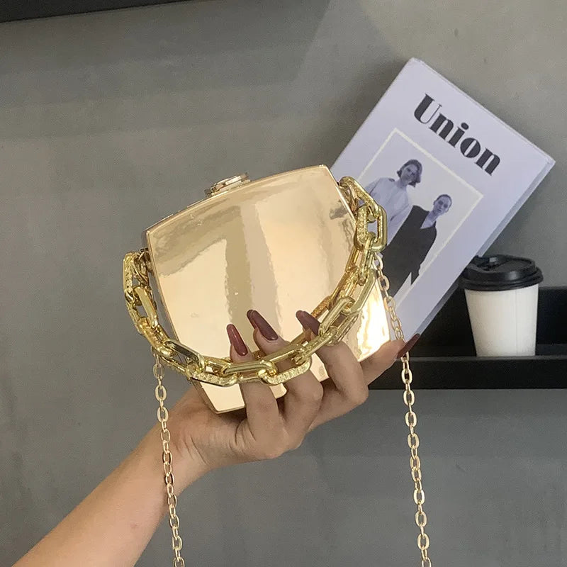 Gold Silver PVC Box Shoulder Bag Design Party Evening Clutch Bag Designer Chain Crossbody Bags Mini Purses and Handbags