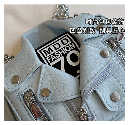 Bolso de mano para mujer, pequeño, con forma de chaqueta, bolso de hombro, bonito bolso cruzado para mujer, bolso de cadena con remaches a la moda