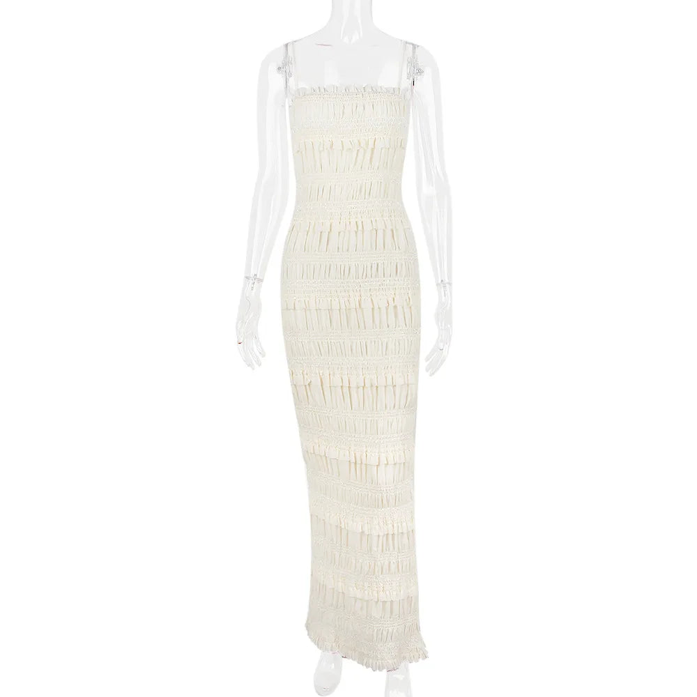 Suninheart Été Maxi Spaghetti Strap Wed Bride Dress Élégante Occasion Formelle Beige Slim Party Even Dress Femmes