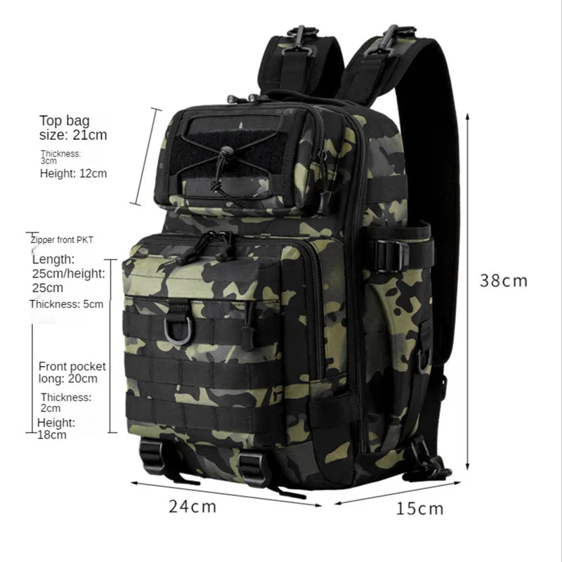 Mochila de pesca de 20 l, bolsa de asalto, bolsa tipo bandolera Molle para exteriores, senderismo, acampada, caza, mochila de pecho