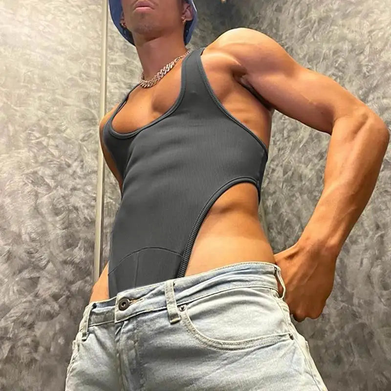 2023 Hommes Bodys Couleur Unie Streetwear O-cou Sans Manches Sexy Barboteuses Fitness Mode Hommes Bodys Débardeurs S-5XL INCERUN