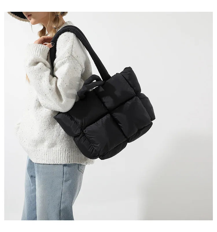 Bolso de mano acolchado suave y moderno para mujer, bandolera de nailon acolchada, bolso de mano de algodón cálido para invierno