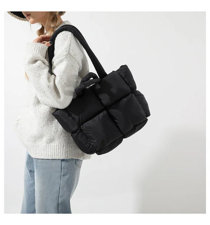 Bolso de mano acolchado suave y moderno para mujer, bandolera de nailon acolchada, bolso de mano de algodón cálido para invierno