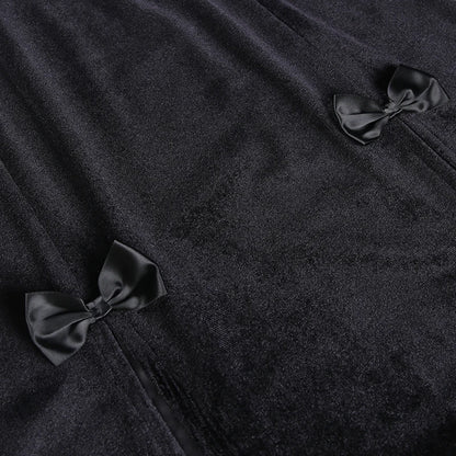 Faldas de terciopelo negro vintage con abertura, estética, sexy, de cintura alta, con lazo, ajustadas, largas, elegantes, para fiesta, estilo punk, JY21507