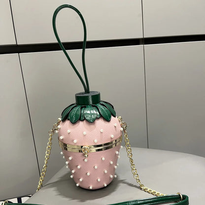 Fashion Luxury Designer Handbags Strawberry Shape Bucket Shoulder Bag For Women Rivet Leather Chain Ladies Crossbody Bag