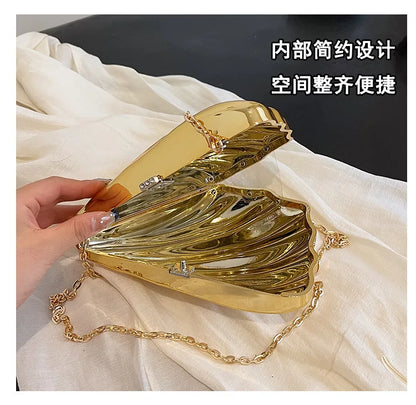 Bolso de acrílico 2024, bolso de hombro con cara brillante a la moda, bolso cruzado para mujer, bolso pequeño con cadena y concha