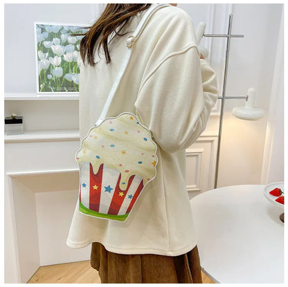 Bolso de hombro para mujer, pequeño bolso cruzado con dibujos animados, dulce y divertido bolso de mano con forma de pastel personalizado