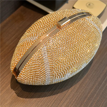 Diamond Evening Clutch Purse Bag Bridal Bling Football Shape Handbag Trendy Fashion One-shoulder Lady Rhinestone Box Case