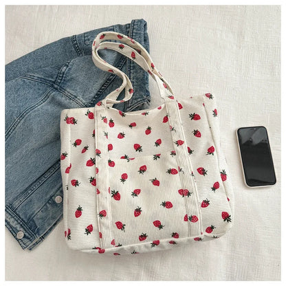 Sac fourre-tout décontracté à motif de fraises, grande capacité, sacs à bandoulière pour femmes, sacs à main chics et simples, grand sac de courses en nylon, sacs à main pour étudiants