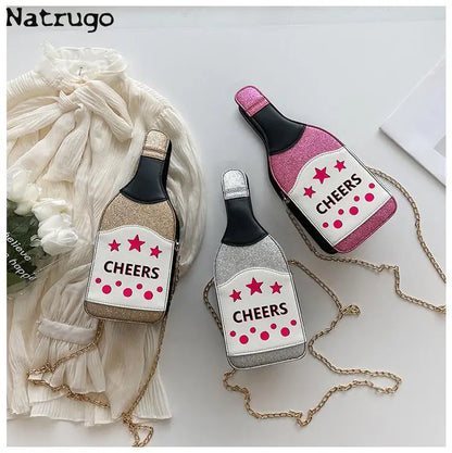 Creative Bottle Shape Chains Crossbody Bags for Women Designer Funny Shoulder Bags Cute Lovely Small Purse And Handbag