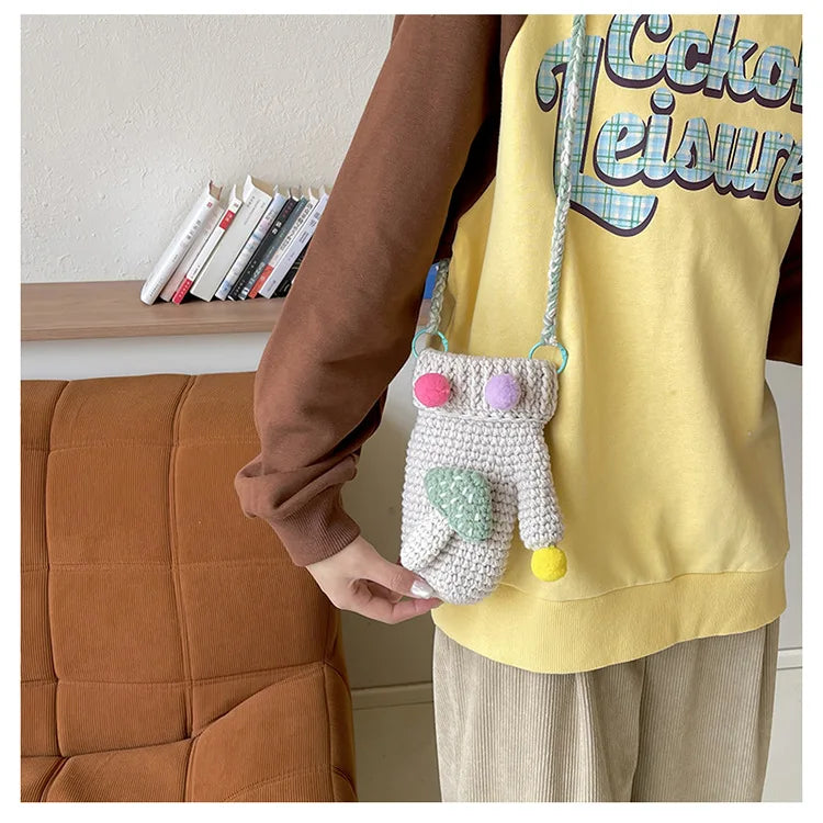 Bolso de hombro con forma de guante de punto a crochet hecho a mano, bolso bandolera pequeño estilo Lolita para mujer, bolso bandolera con bandolera lateral para teléfono para niñas