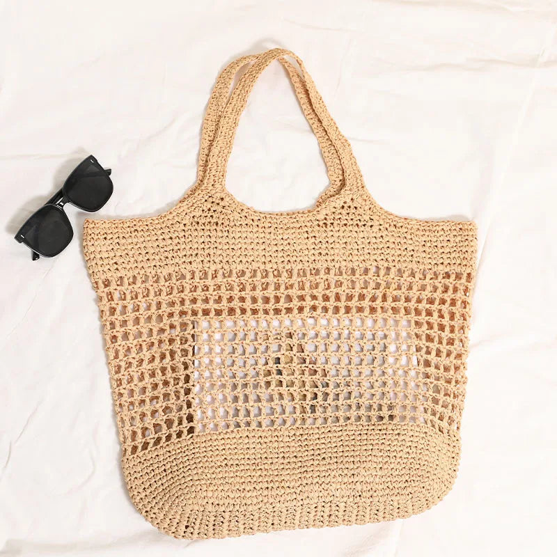 Bolso de mano informal de paja hueca de gran capacidad, tejido a mano, para mujer, bolsos de hombro grandes para playa de verano, bolsos tipo shopper Bali