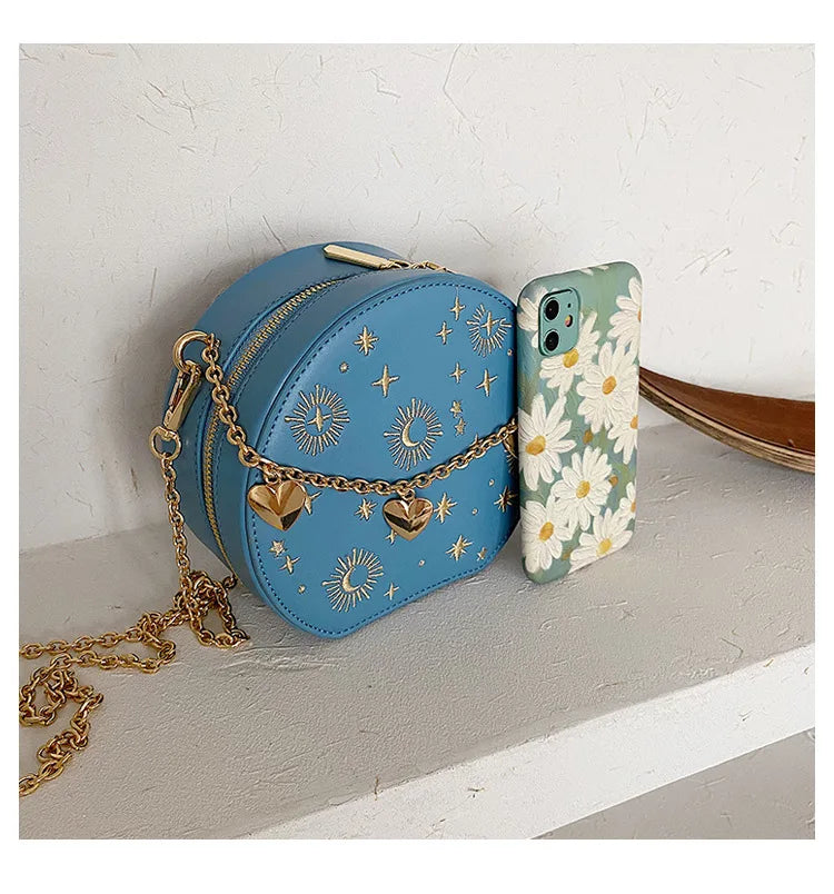 Fashion Starry Sky Round Bags Women Crossbody Bag Luxury Chain Circular Shoulder Bag Lady Small Embroidery Women's Handbag