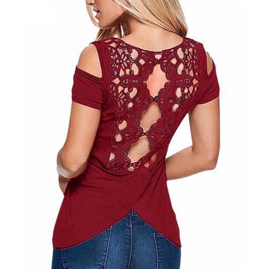 Blusa de moda para mujer, camisa de verano, blusas sexis de encaje para mujer, remeras, remeras, blusas casuales ahuecadas para mujer, ropa Harajuku para mujer, ropa femenina