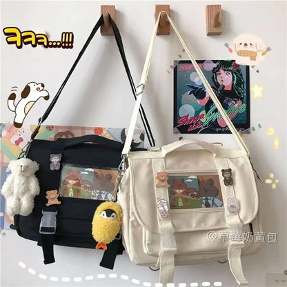 Mochila estilo preppy japonesa para mujer, bolso de estudiante multiusos, bolso de hombro JK, bolsillo de PVC con tarjetas, bolso cruzado tipo Itabag, bolso para libros