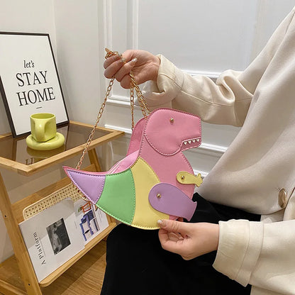 Bolso de hombro de moda para mujer, con forma de dinosaurio de dibujos animados, estilo vintage, informal, tipo mensajero, de piel sintética, minibolso de mano para mujer