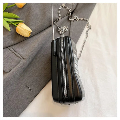 Lindo bolso de hombro para niñas, divertido bolso estilo teléfono móvil, moderno bolso bandolera de un solo hombro con cadena digital y estampado para mujer