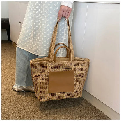 Casual Large Capacity Straw Tote Bag Hollow Paper Weave Women Shoulder Bags Handmade Summer Beach Handbag Big Bali Shopper Purse