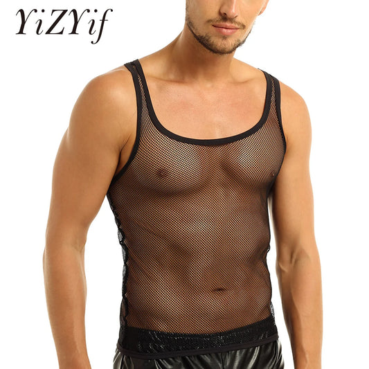 YiZYiF Sexy Men Lingerie Fishnet See-through t shirt bodybuilding Clubwear fitness TShirt men undershirt For riverdale Summer