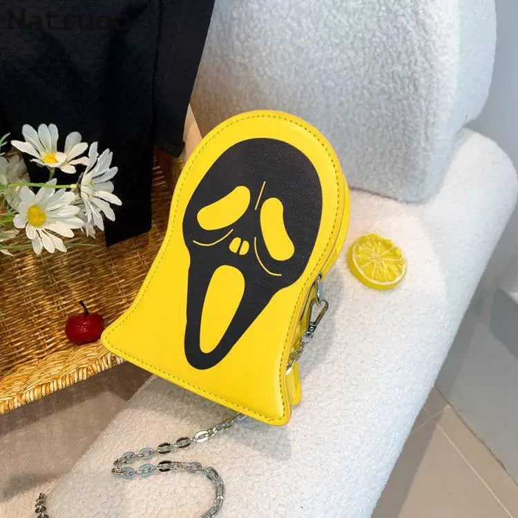 Lindo bolso de hombro con personalidad femenina, divertido bolso de calavera, bolso de mensajero de fantasma de Halloween, bolso de teléfono móvil de moda de PU