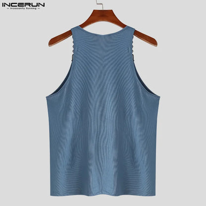 Sexy Stylish Style Tops INCERUN New Men's Metal Chain Suspender Vests Fashion Casual Streetwear Sleeveless Solid Tank Tops S-5XL