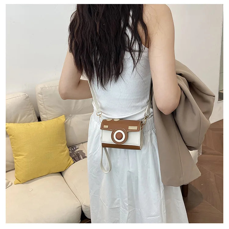 New Women Cute Contrasting Colors Camera Shape Clutch Ladies Casual Mini Crossbody Bag Small Shoulder Bag Purse Messenger Bags