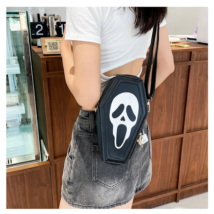 Bolso bandolera con forma de ataúd de fantasma de Halloween, con calavera gótica, divertido bolso de hombro para mujer