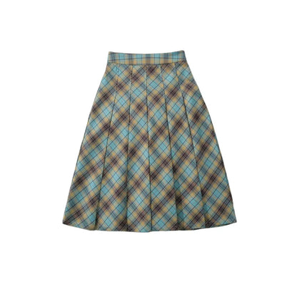 Suninheart Y2K High Waist England Style Skirt Vintage Plaid Pleated Skirt Street Shoot Spice Girls A-Line Mid-Length Skirt