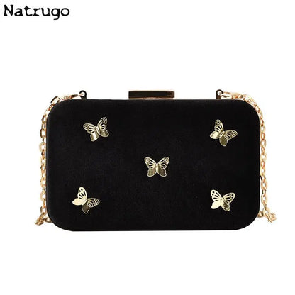 Bolso de mujer Bolso de invierno para mujer Bolso bandolera con forma de caja con diseño de mariposa y clip