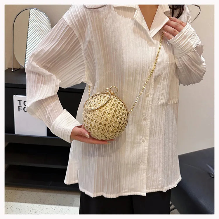 Women Evening Day Clutch Colorful Crystal Diamonds Round Ball Shaped Clutches Lady Handbag Wedding Purse Chain Shoulder Bag