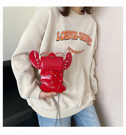 Funny Crayfish Shape Pu Shoulder Bag For Women Summer Red Phone Bag Girls' Chain Small Crossbody Bag