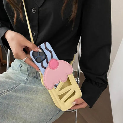 Women Small Shoulder Bag Cute Ice Cream Small Bag, Fashion Hollow Out Cake Bag, Contrast Color  Women's CrossbodyBag