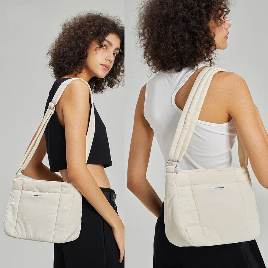 Bolsos de hombro de nailon informales para mujer, bolsos tipo bandolera acolchados de color caramelo, bolsos de mensajero pequeños, bolsos de mano para mujer 2024