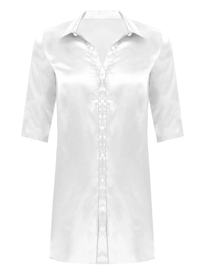 Chemise en satin de soie pour homme Sissy, couleur unie, longue robe portefeuille, peignoir, kimono, chemise de nuit, pyjama, vêtements de nuit, vêtements de détente