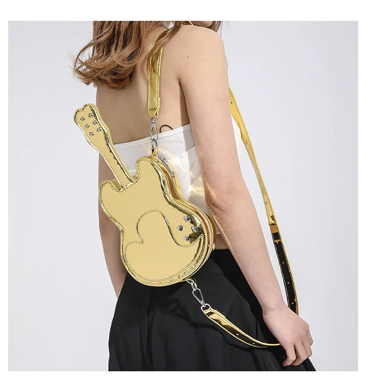 Bolso de mano para mujer, bonito bolso bandolera pequeño con forma de violín, bolso de mujer con láser, bolso de hombro pequeño de verano