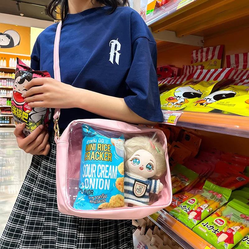 Nuevo 2023, bolso cruzado de piel sintética japonés Kawaii para mujer, bolso de peluche de 20 cm de altura, bolso Itabag transparente, bolso Ita para niñas