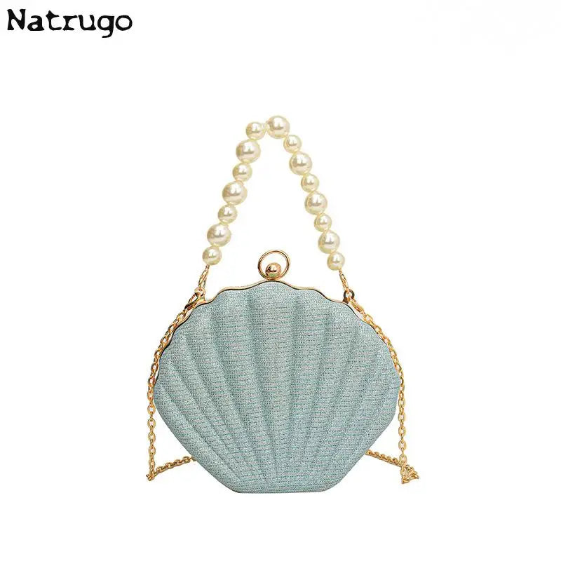 Bolso de hombro estilo marca, bolso de concha con cadena de perlas, bolso cruzado de lentejuelas de moda para mujer, bolso de noche