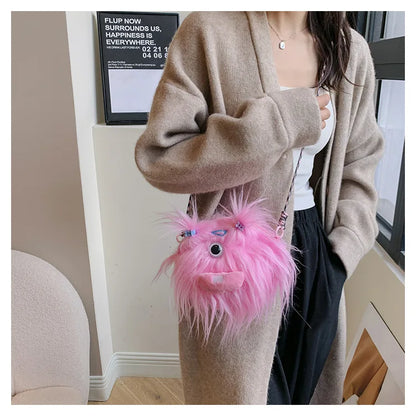 Bolso bandolera de peluche con forma de monstruo de dibujos animados 2024, nuevo y creativo bolso de hombro, mochila para niñas, bolso de peluche Kawaii