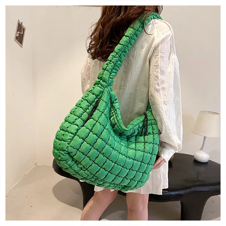 Bolsos de hombro casuales con frunces para mujer, bolsos cruzados acolchados, bolsos de mano de nailon de gran capacidad, bolsos grandes para compras