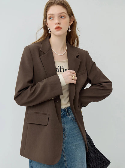 FSLE Simple Style Temperament Casual Suits Outer Set for Female 2023 New Autumn Popular Sense All-match Loose Suits Women