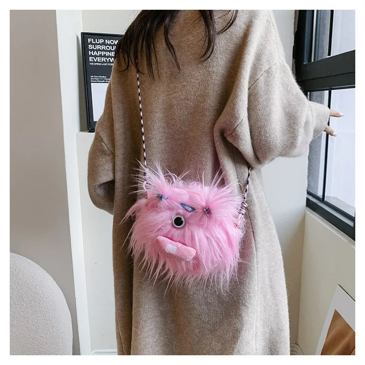 Bolso bandolera de peluche con forma de monstruo de dibujos animados 2024, nuevo y creativo bolso de hombro, mochila para niñas, bolso de peluche Kawaii