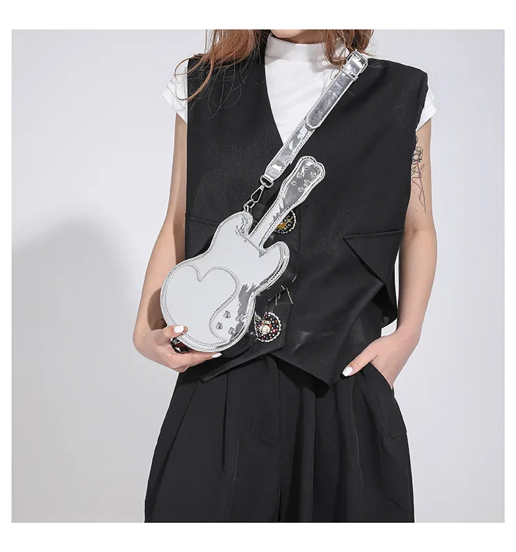 Bolso de mano para mujer, bonito bolso bandolera pequeño con forma de violín, bolso de mujer con láser, bolso de hombro pequeño de verano