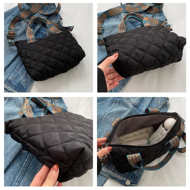 Bolso de mano acolchado informal para mujer, bandolera con correa ancha, bolso de mano tipo shopper Bylon pequeño, cálido para invierno 2024